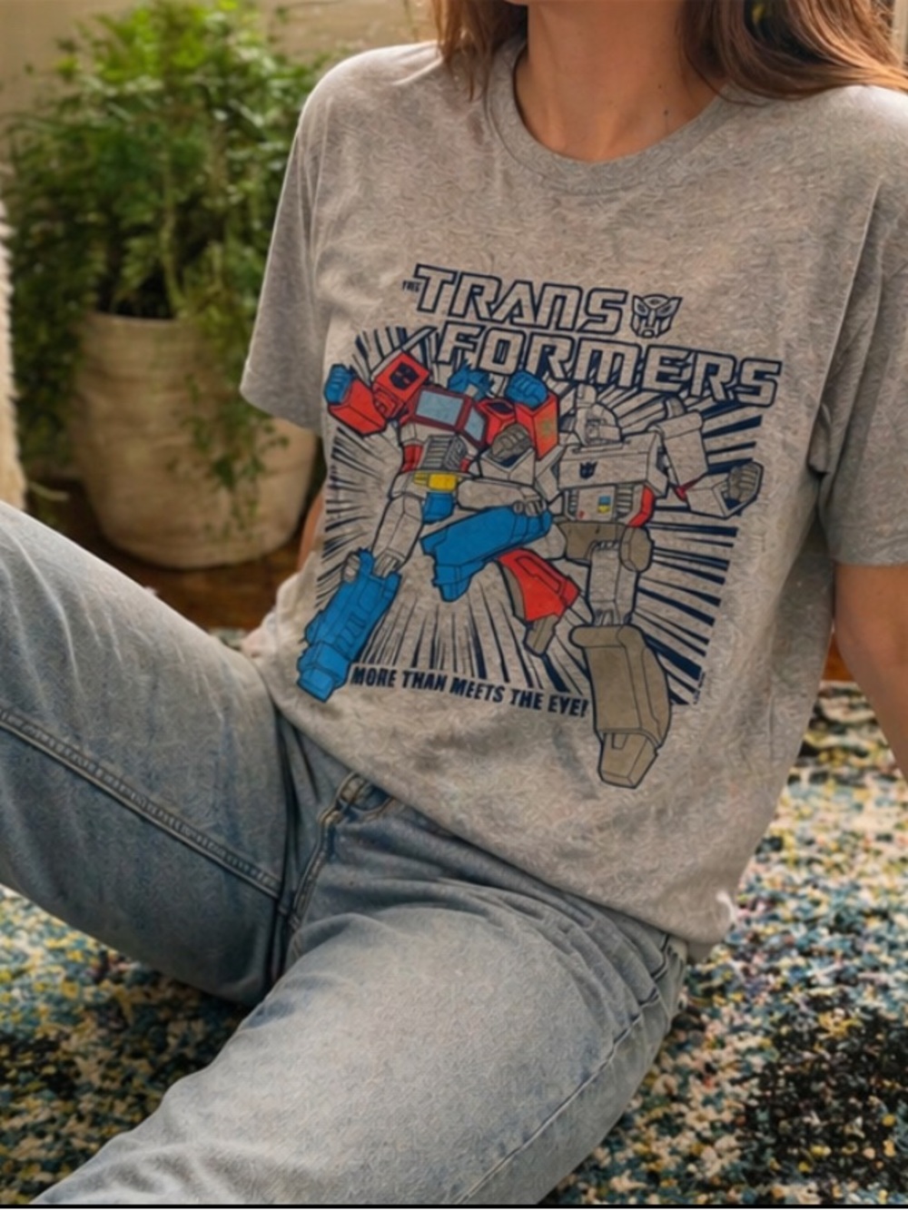 Transformers Graphic Tee Gray Optimus Prime Megatron Unisex Large